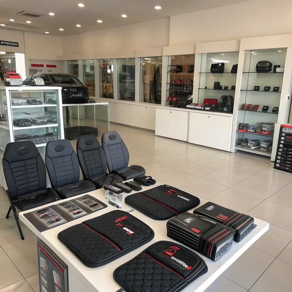 Showroom displaying a wide range of car accessories